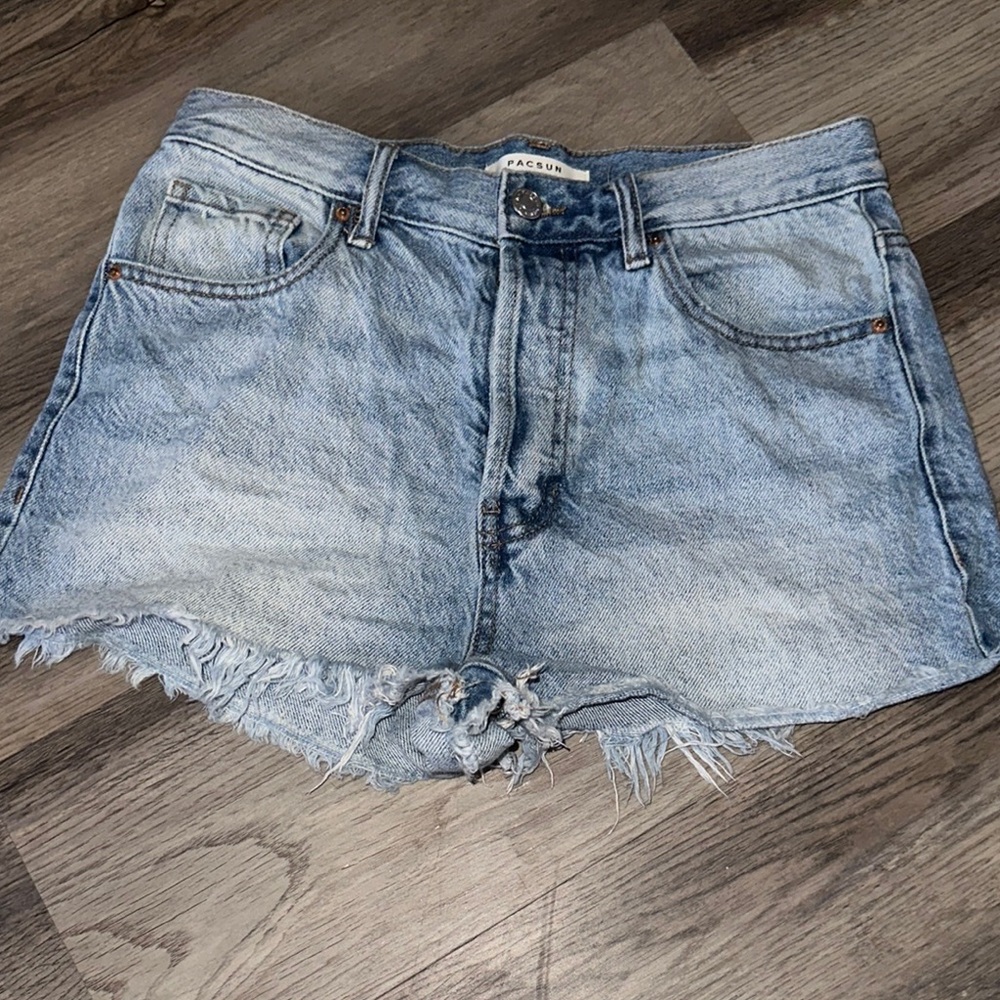 PacSun Blue Jean Shorts Distressed Raw-Edge